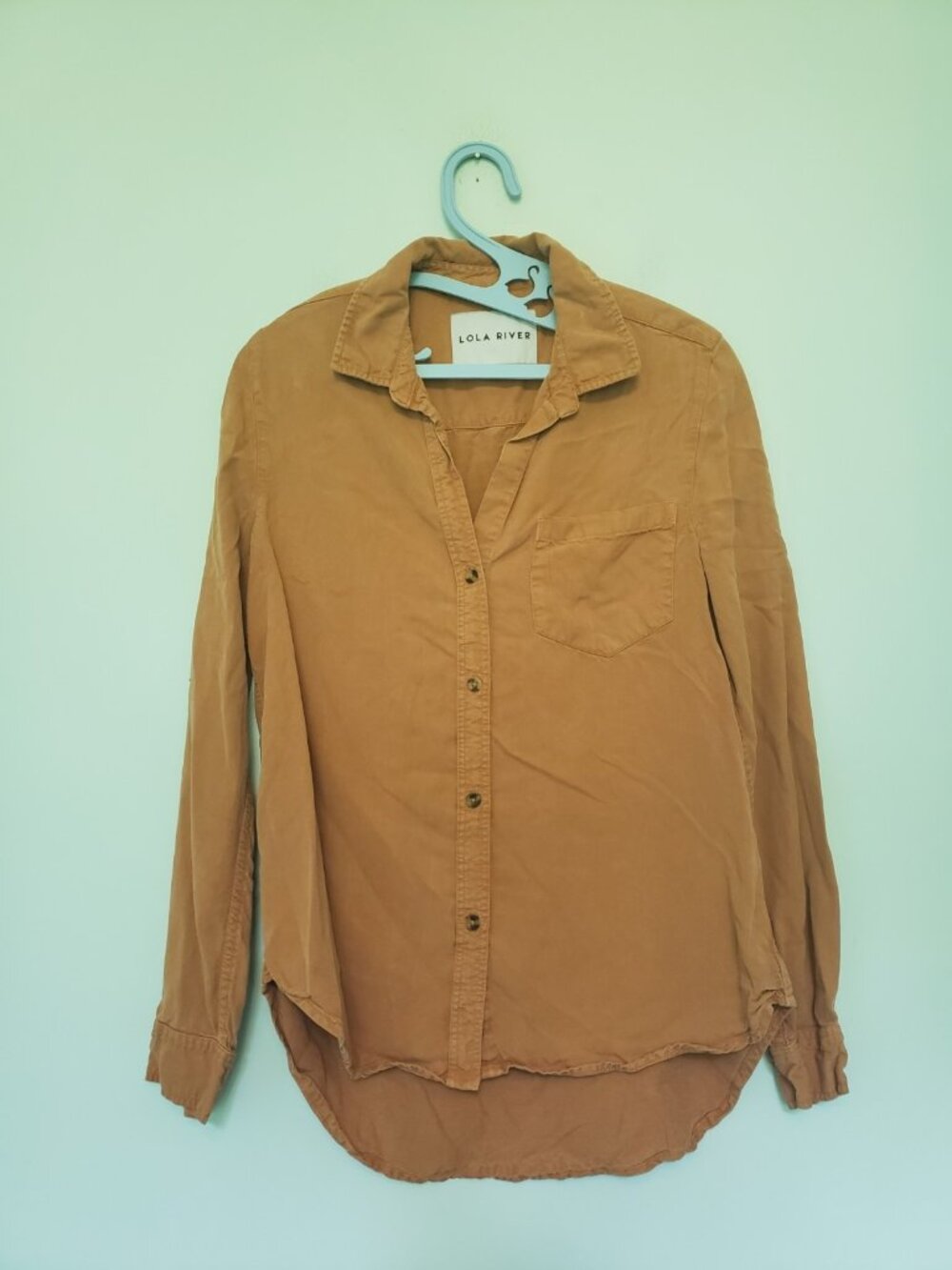 Lola River Womens S Button Up Shirt Orange Chambray Tencel Lightweight Western
